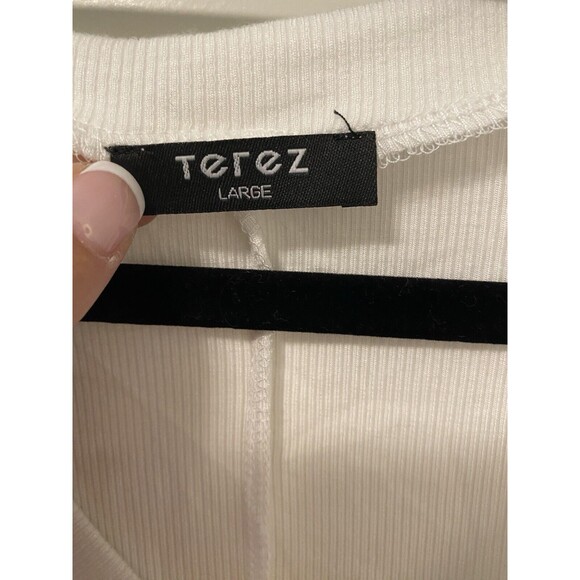 Terez White Women's Size Large Short Sleeve V-Neck T-Shirt Stretchy‎ oversized - Picture 3 of 7